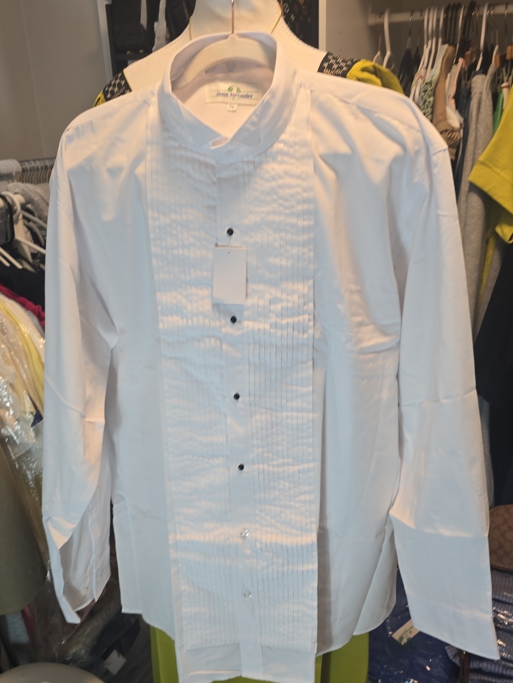 Classic White Pleated Front Menโs Dress Shirt -